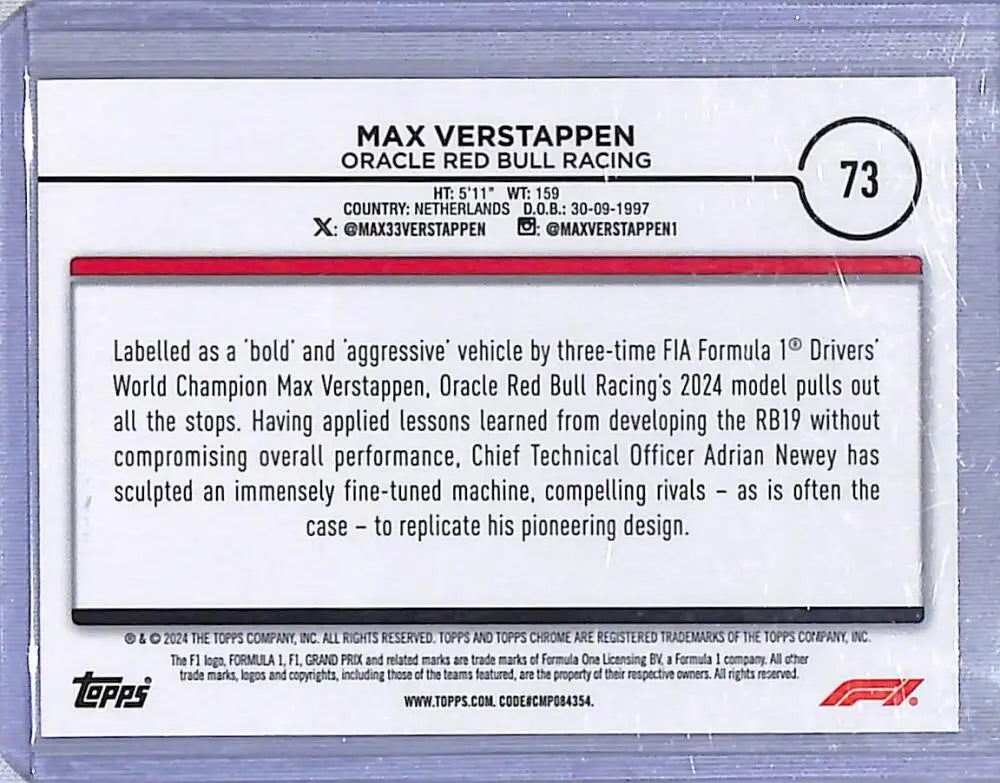 2024 Topps Chrome F1 Negative Ray-Wave #73 Max Verstappen NM-MT - Racing Card Single
