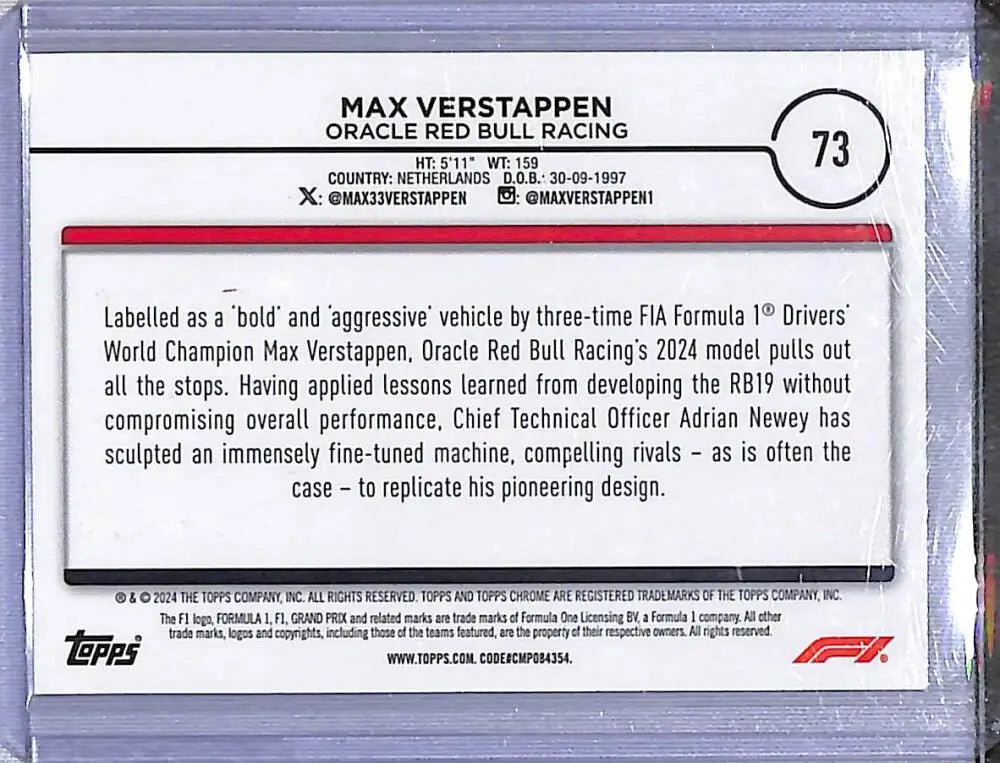 2024 Topps Chrome F1 Negative Ray-Wave #73 Max Verstappen NM-MT - Racing Card Single