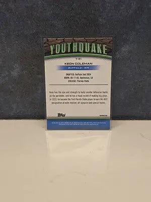 2024 Topps Chrome Football Keon Coleman Youthquake Rookie #Y-21 Buffalo Bills - Football Card Single