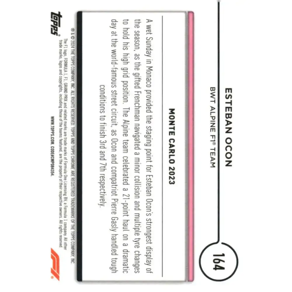 2024 Topps Chrome Formula 1 #164 Esteban Ocon NM-MT BWT Alpine F1 Team Racing Card - Racing Card Single