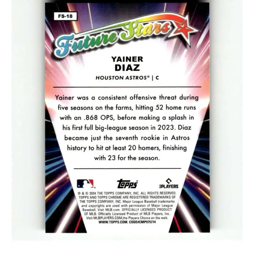 2024 Topps Chrome Future Stars Refractor #FS-18 Yainer Diaz NM-MT Houston Astros Baseball Card - Baseball Card Single