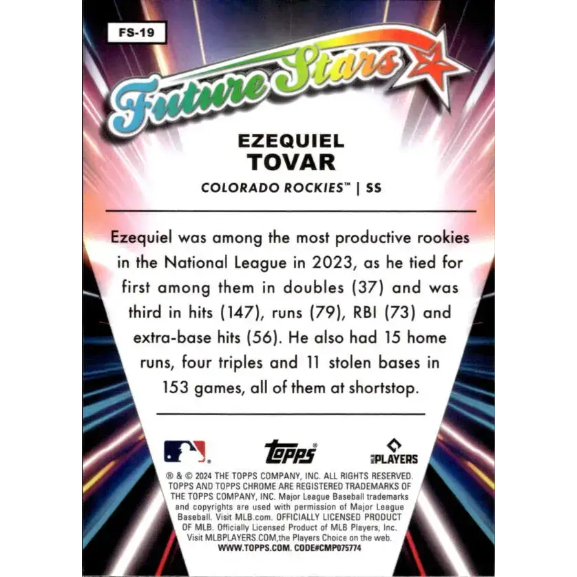 2024 Topps Chrome Future Stars Refractor #FS-19 Ezequiel Tovar NM-MT Colorado Rockies Baseball Card - Baseball Card