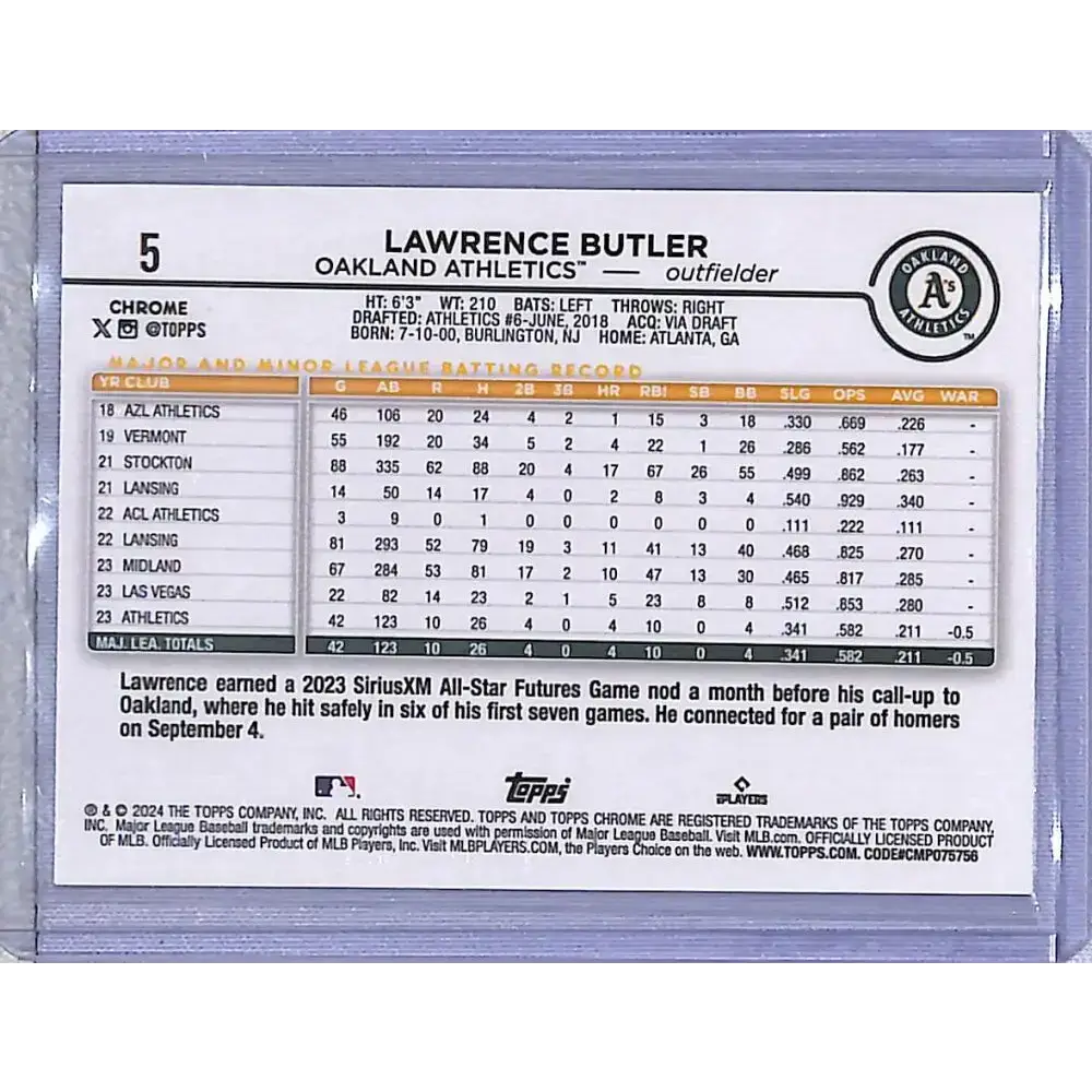 2024 Topps Chrome Lightboard Logo #5 Lawrence Butler NM-MT Oakland Athletics - Baseball Card Single