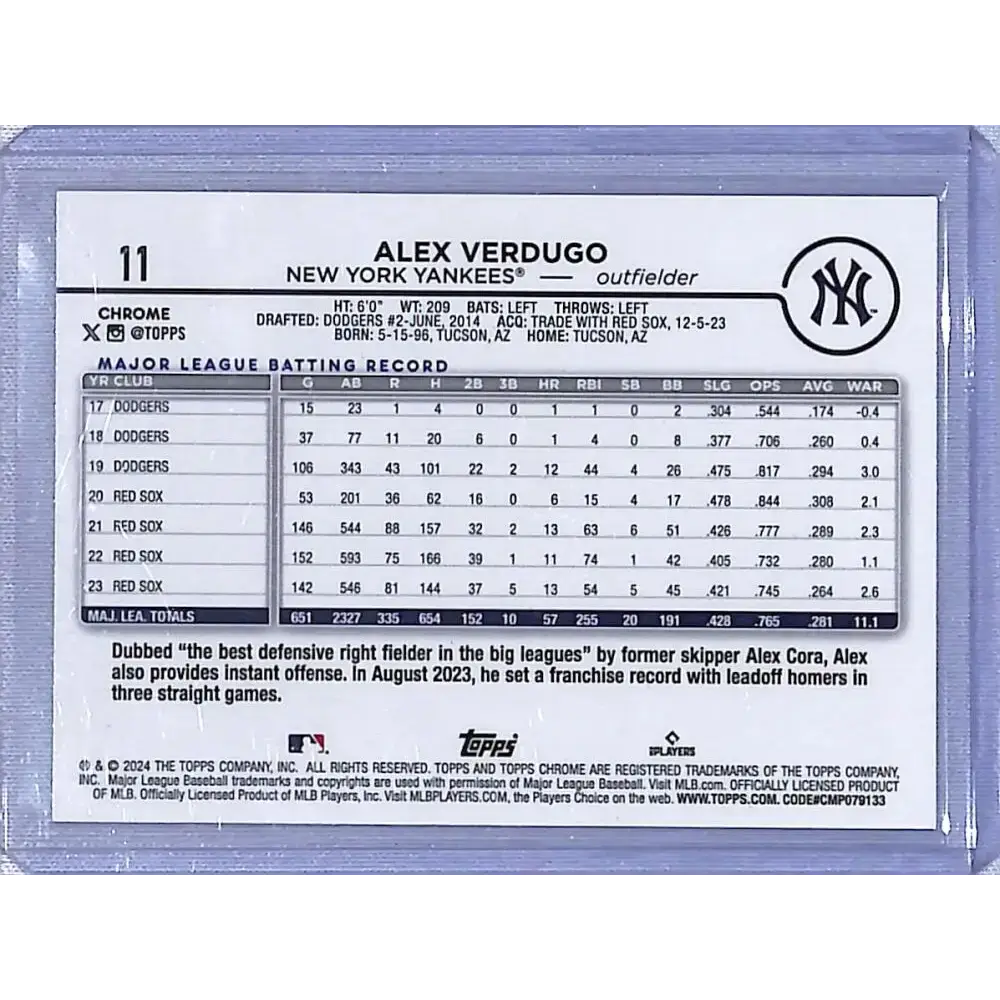 2024 Topps Chrome Logofractor #11 Alex Verdugo NM-MT 125/199 New York Yankees Baseball Card - Baseball Card Single