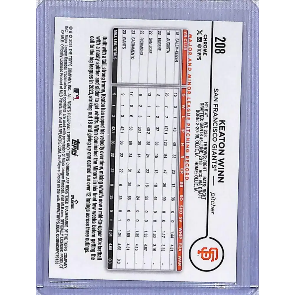 2024 Topps Chrome Logofractor Edition Refractor MLB Green #208 Keaton Winn NM-MT RC Rookie San Francisco Giants