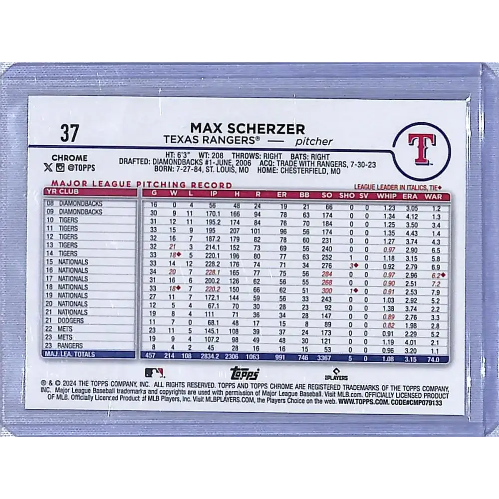 2024 Topps Chrome Logofractor Refractor #37 Max Scherzer NM-MT - Baseball Card Single
