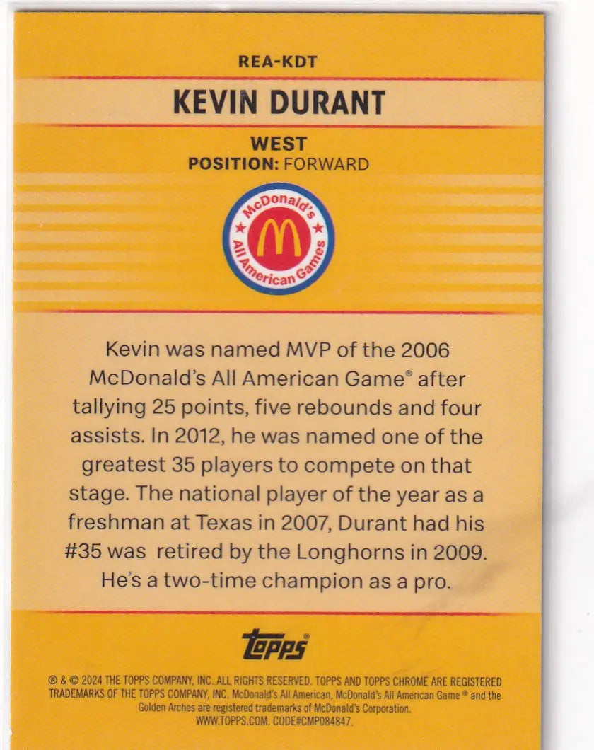 2024 TOPPS CHROME #REA-KDT KEVIN DURANT BLUE SIESMIC- HOUSTON ROCKETS - Basketball Card Single