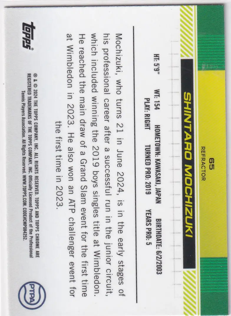 Green and yellow Topps Chrome Refractor showcasing Shintaro Mochizuki card details