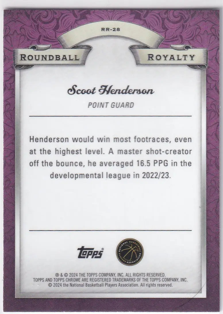 2024 TOPPS CHROME #RR-28 SCOOT HENDERSON ROUND REFRACTOR- PORTLAND TRAIL BLAZZER - Basketball Card Single