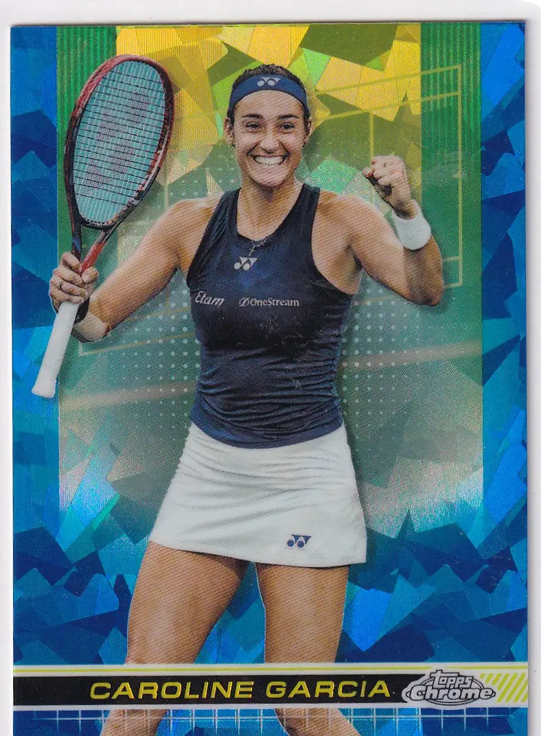 Caroline Garcia celebrates with a racquet in Topps Chrome Sapphire #14 image