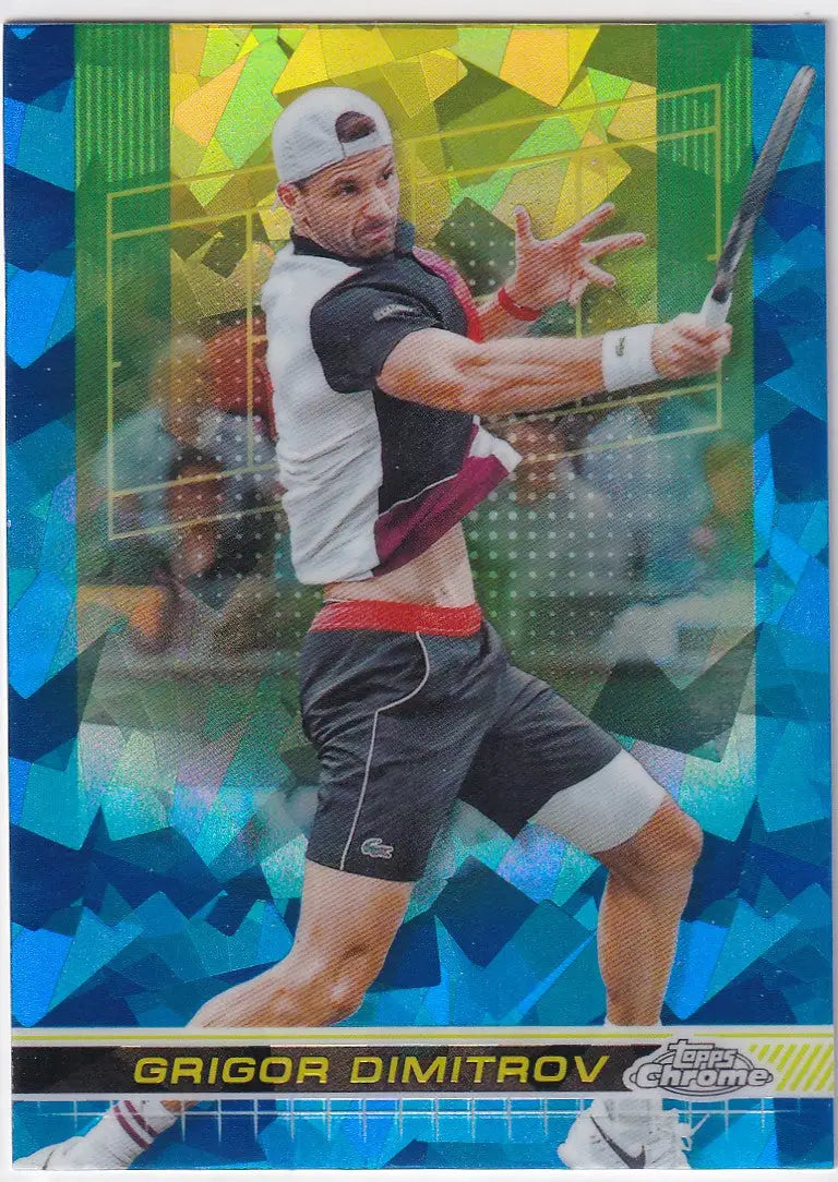 Tennis player executing backhand stroke on 2024 Topps Chrome Sapphire #163 Grigor Dimitrov