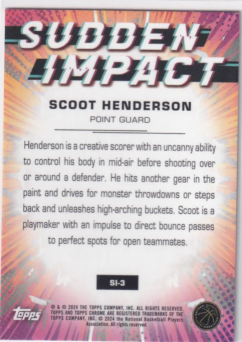 2024 TOPPS CHROME #SI-3 SCOOT HENDERSON IMPACT REFRACTOR- PORTLAND TRAIL BLAZZER - Basketball Card Single