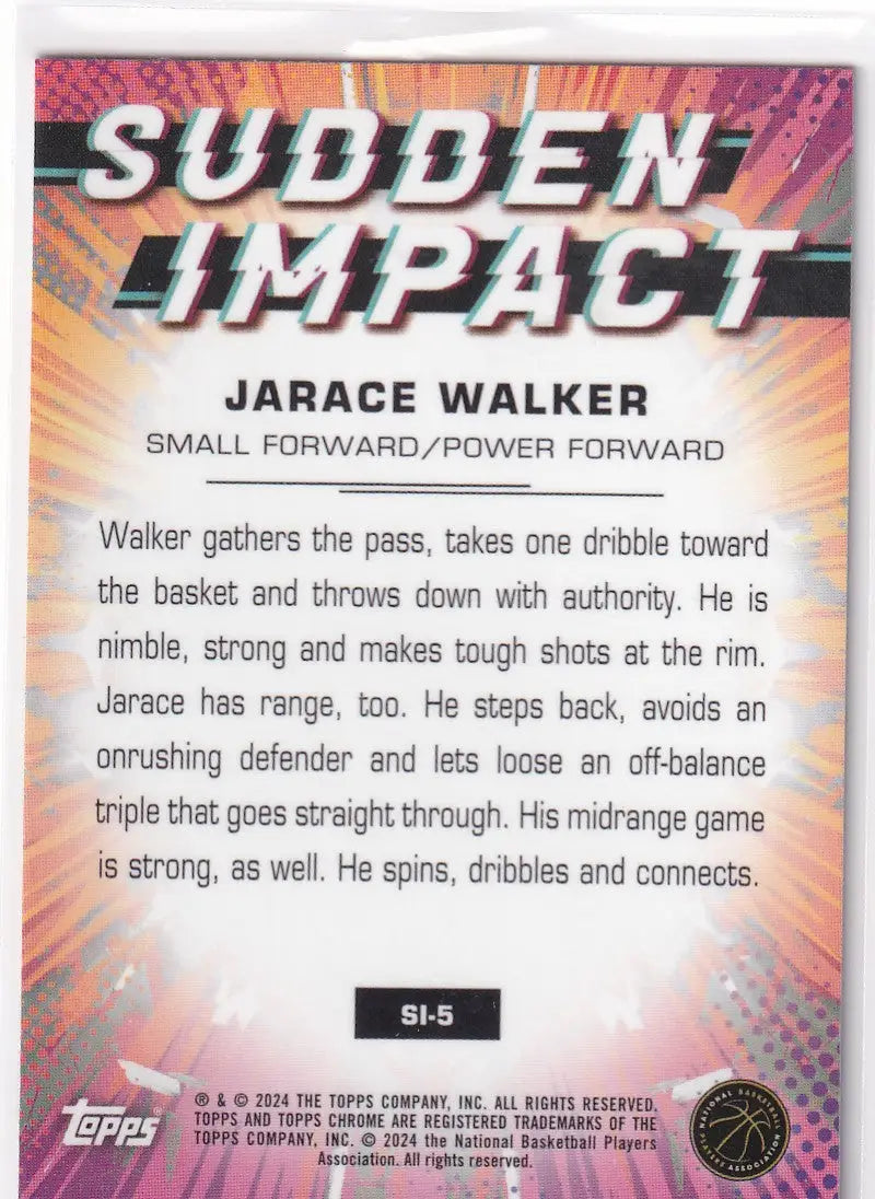 2024 TOPPS CHROME #SI-5 JARACE WALKER SUDDEN IMPACT REFRACTOR- INDIANA PACERS - Basketball Card Single