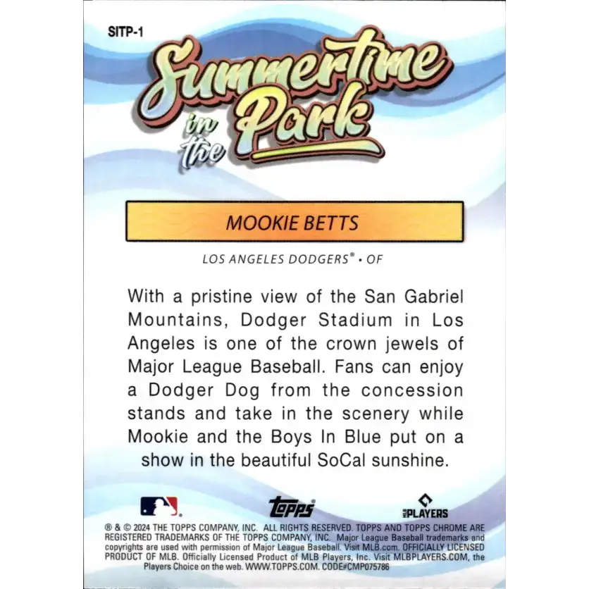 2024 Topps Chrome Summertime in the Park Refractor #SITP-1 Mookie Betts NM-MT Los Angeles Dodgers Baseball Card