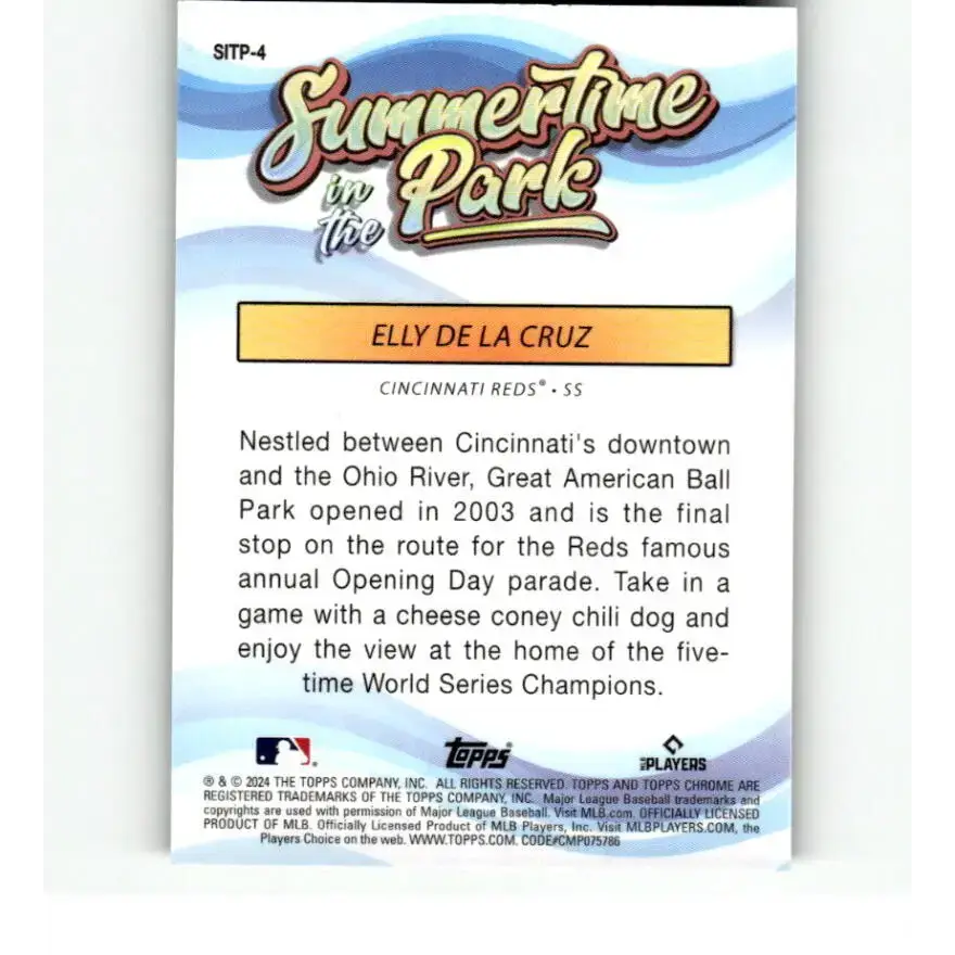 2024 Topps Chrome Summertime in the Park Refractor #SITP-4 Elly De La Cruz NM-MT Cincinnati Reds Baseball Card