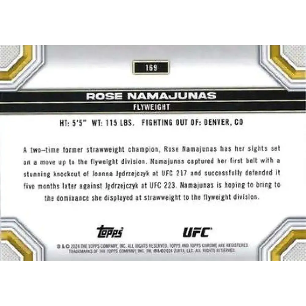 2024 Topps Chrome UFC #169 Rose Namajunas NM-MT MMA Card - UFC/MMA Card Single