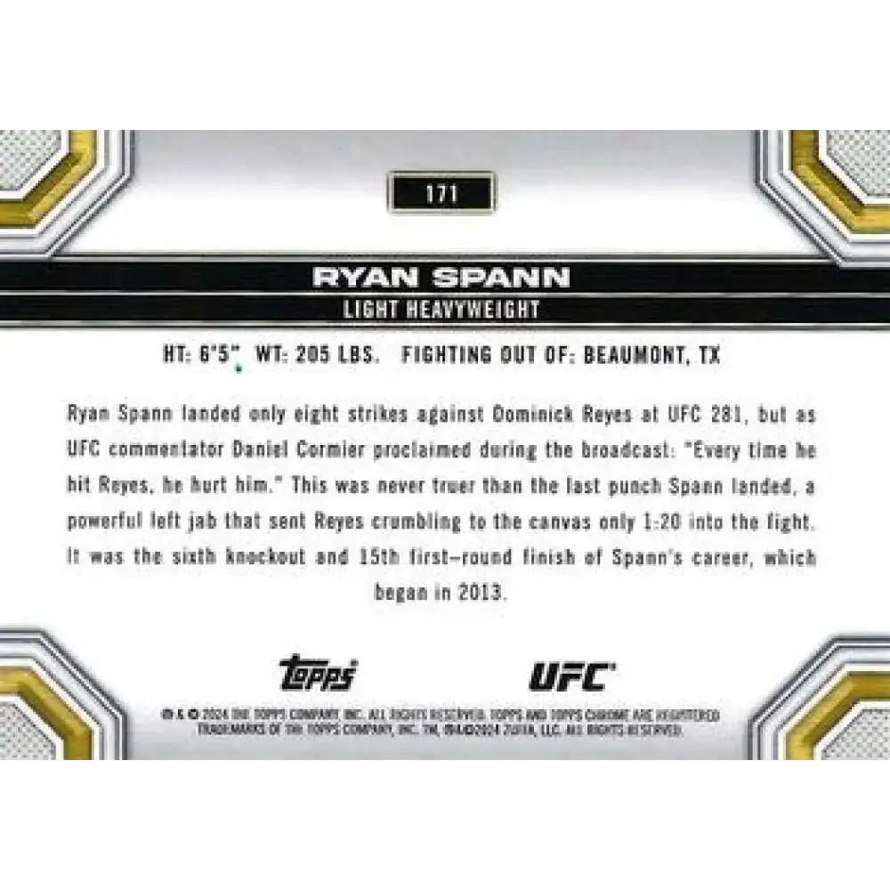 2024 Topps Chrome UFC #171 Ryan Spann NM-MT MMA Card - UFC/MMA Card Single