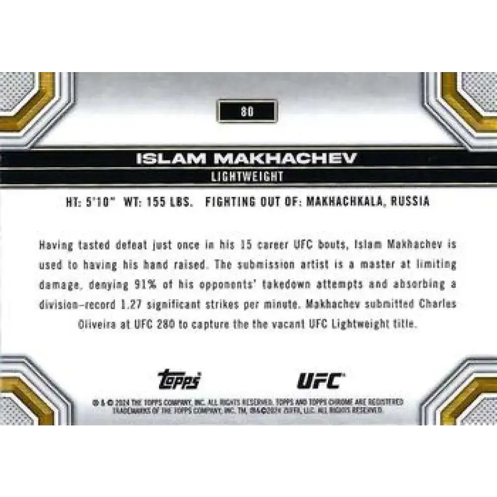 2024 Topps Chrome UFC #80 Islam Makhachev NM-MT MMA Card - UFC/MMA Card Single