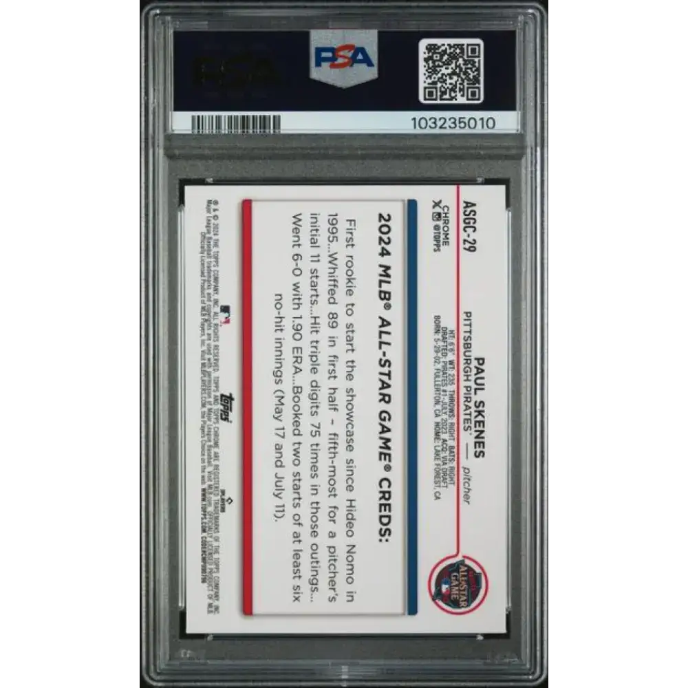 2024 Topps Chrome Update All-Star Game Refractor Green #ASGC-29 Paul Skenes PSA 10 GEM MINT 36/99 Pittsburgh Pirates