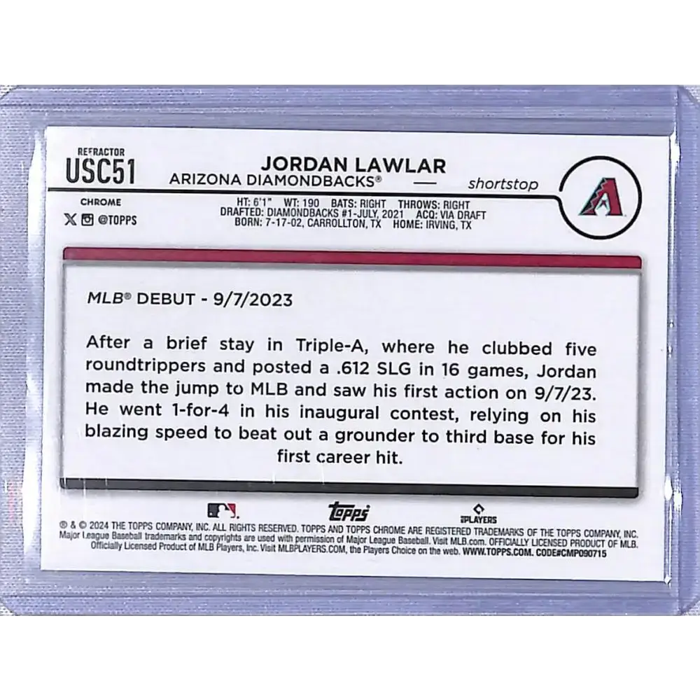 2024 Topps Chrome Update Refractor Prism #USC51 Jordan Lawlar NM-MT RC - Baseball Card Single