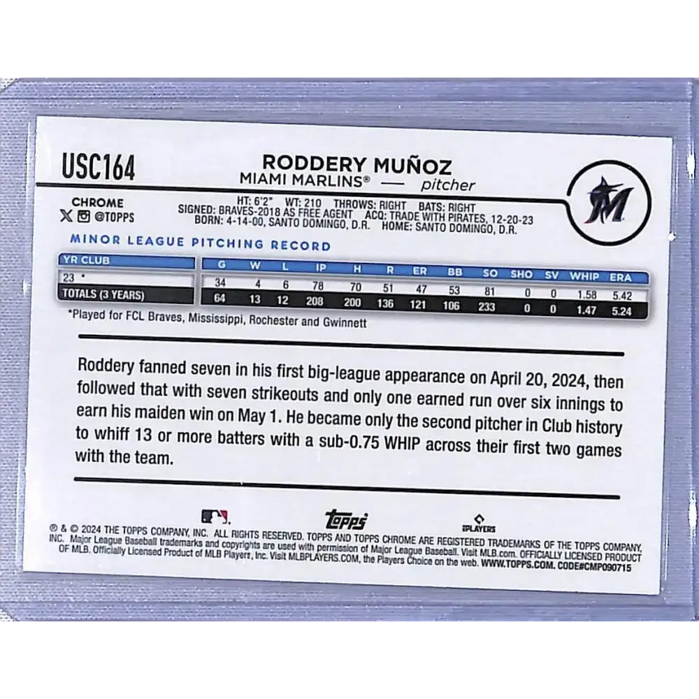 2024 Topps Chrome #USC164 Roddery Munoz NM-MT Florida Marlins - Baseball Card Single