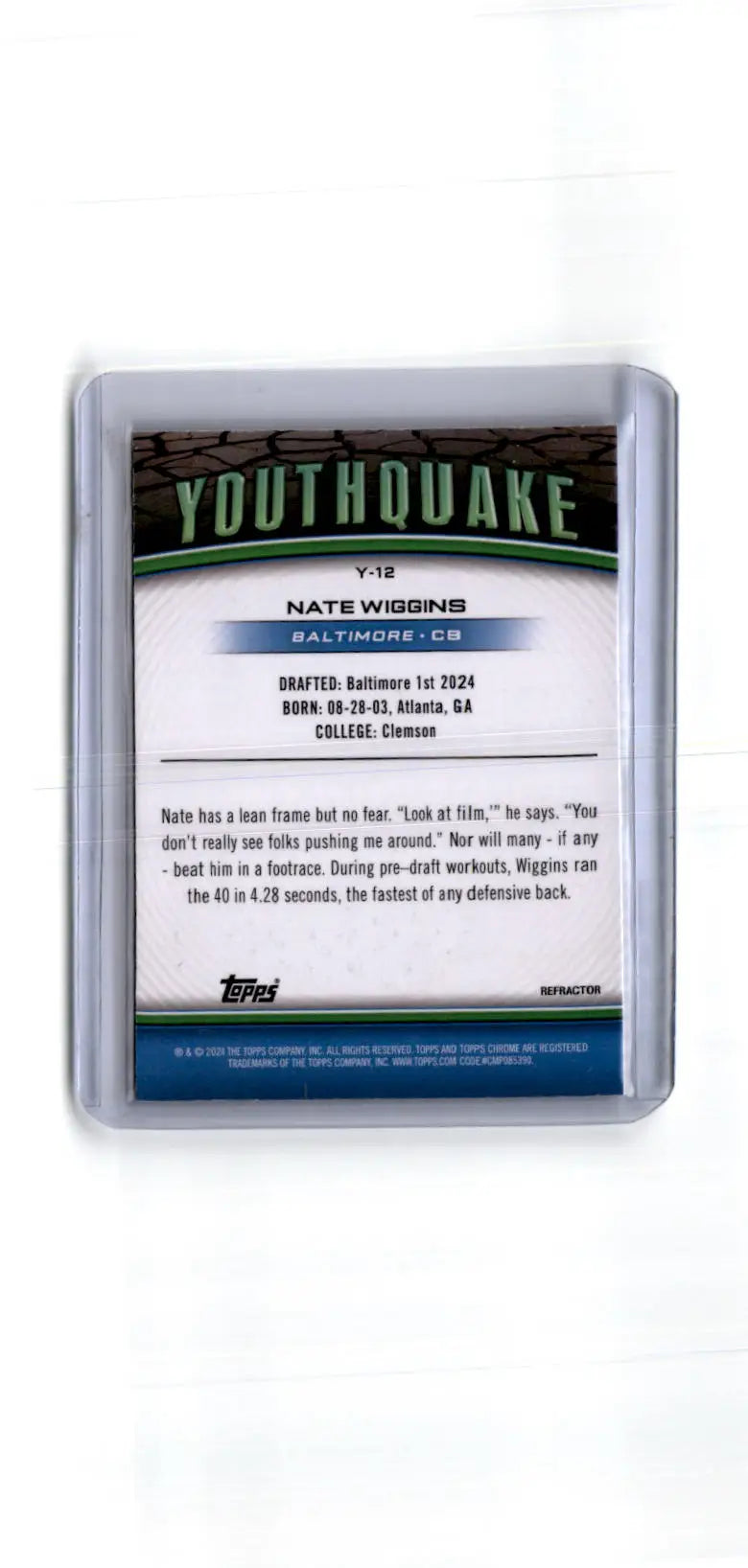2024 Topps Chrome #Y-12 Nate Wiggins Youthquake - Football Card Single