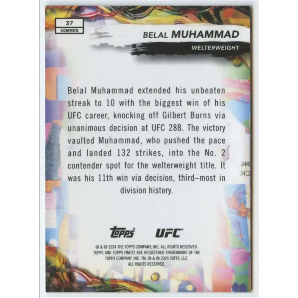 2024 Topps Finest UFC #37 Belal Muhammad NM-MT Welterweight Men MMA Card - UFC/MMA Card Single