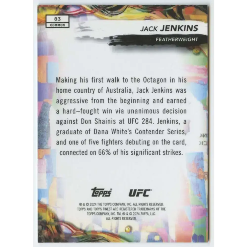 2024 Topps Finest UFC #83 Jack Jenkins NM-MT RC Rookie Featherweight Men MMA Card - UFC/MMA Card Single