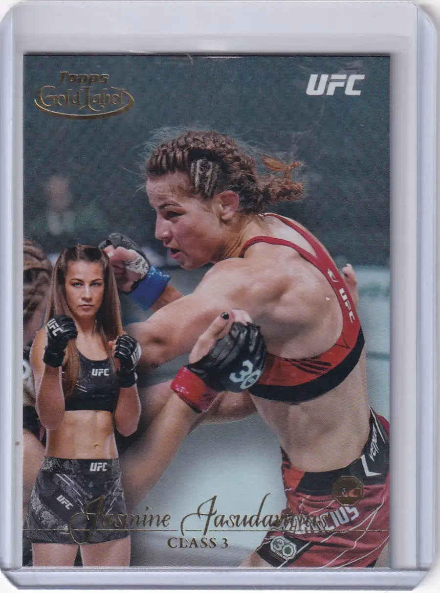UFC trading card of Jasmine Jasudavicius Rookie in Topps Gold Label Class 3 action