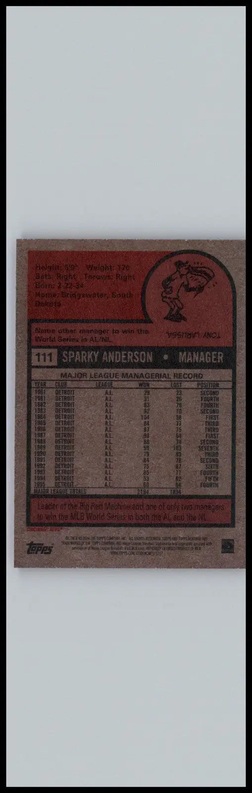 2024 Topps Heritage #111 Sparky Anderson Cincinnati Reds - Baseball Card Single