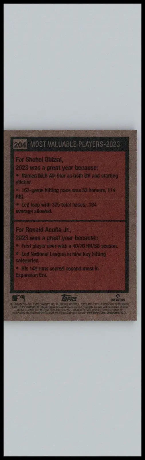 2024 Topps Heritage #204 2023 MVPs (Shohei Ohtani / Ronald Acuña Jr.) MVP - Baseball Card Single