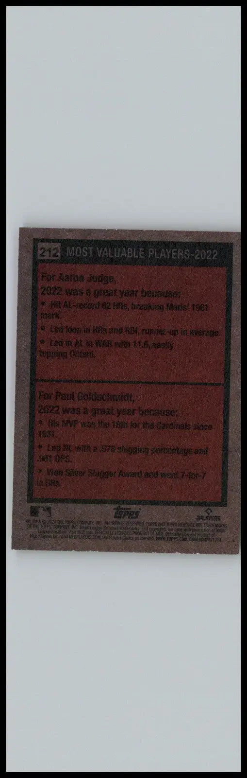 2024 Topps Heritage #212 2022 MVPs (Aaron Judge / Paul Goldschmidt) MVP - Baseball Card Single