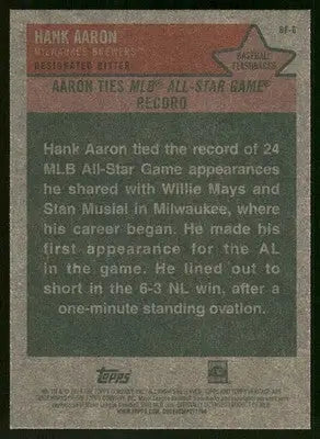2024 Topps Heritage Baseball Flashbacks Hank Aaron #BF-6 Baseball - Baseball Card Single