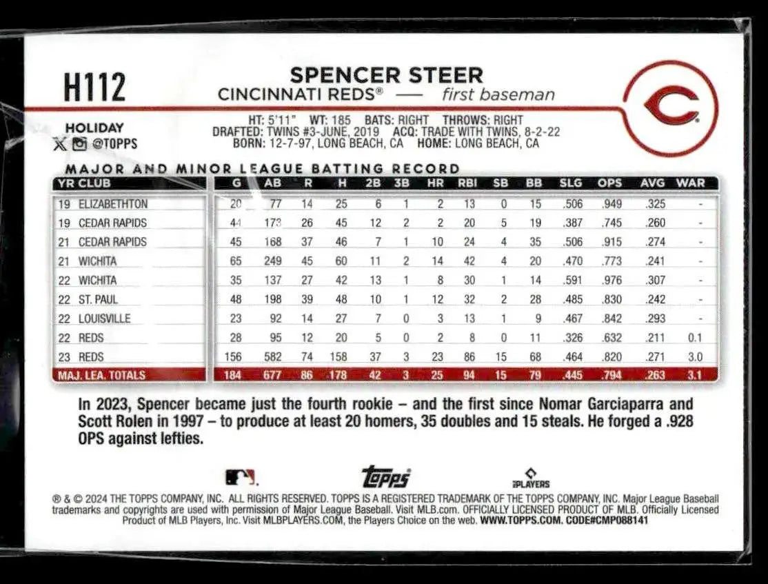 2024 Topps Holiday #H112 Spencer Steer Silver Glitter - Baseball Card Single