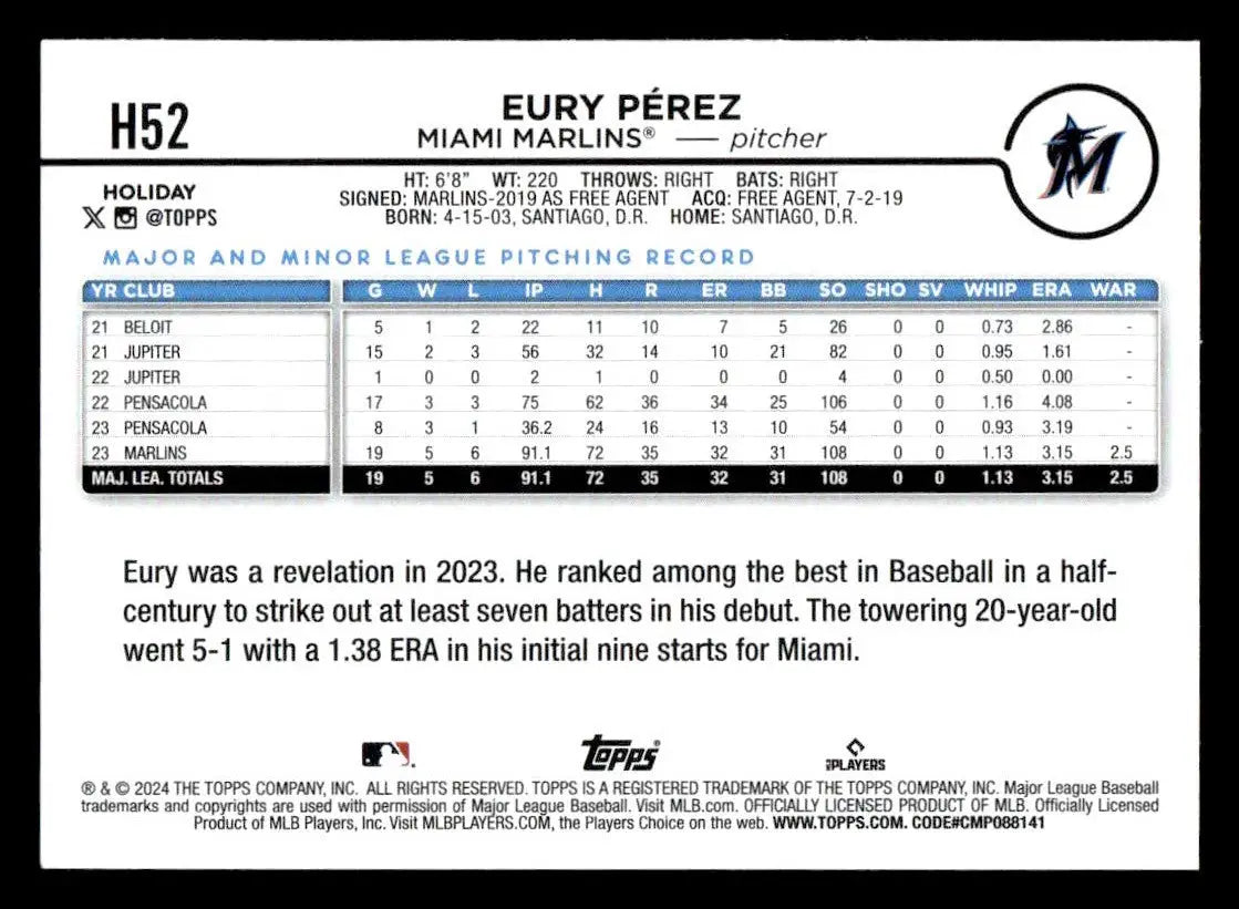 2024 Topps Holiday #H52 Eury Pérez - Baseball Card Single