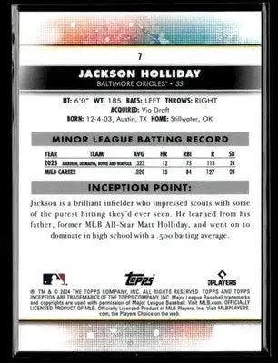 2024 Topps Inception #7 Jackson Holliday Green - Baseball Card Single