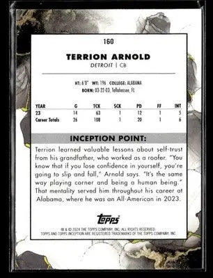 2024 Topps Inception Terrion Arnold #160 RC Detroit Lions - Football Card Single