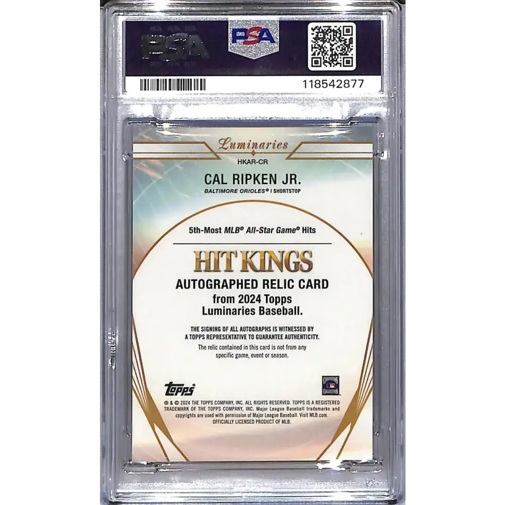 2024 Topps Luminaries Hit Kings Blue #HKAR-CR Cal Ripken Jr. PSA 9 MINT MEM Auto 06/10 Baltimore Orioles - Baseball