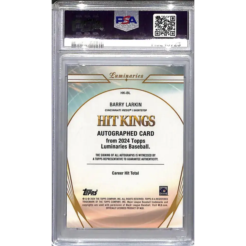 2024 Topps Luminaries Hit Kings #HK-BL Barry Larkin PSA 10 GEM MINT Auto 09/25 Cincinnati Reds - Baseball Card Single