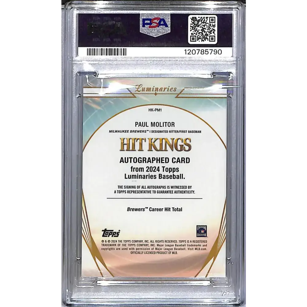 2024 Topps Luminaries Hit Kings #HK-PM1 Paul Molitor PSA 10 GEM MINT Auto 9/25 Milwaukee Brewers - Baseball Card Single