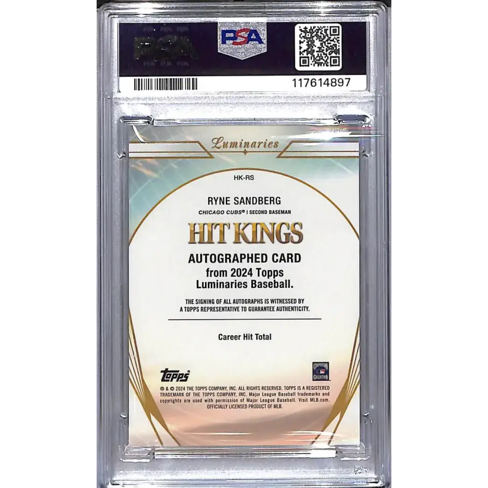 2024 Topps Luminaries Hit Kings #HK-RS Ryne Sandberg PSA 10 GEM MINT Auto 07/25 Chicago Cubs - Baseball Card Single