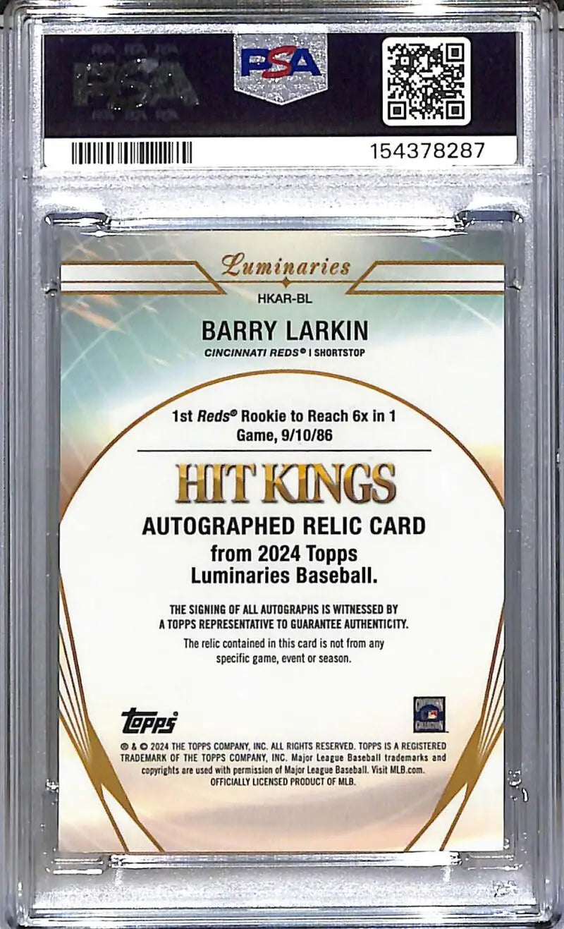 2024 Topps Luminaries Hit Kings #HKAR-BL Barry Larkin PSA 9 MINT MEM Auto 3/15 Cincinnati Reds - Baseball Card Single