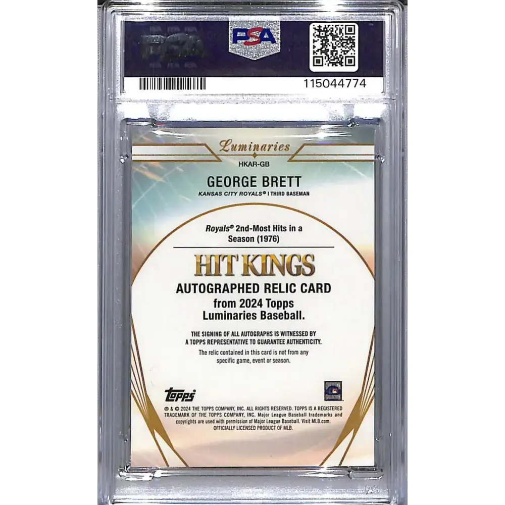 2024 Topps Luminaries Hit Kings #HKAR-GB George Brett PSA 10 GEM MINT MEM Auto 11/15 Kansas City Royals - Baseball Card