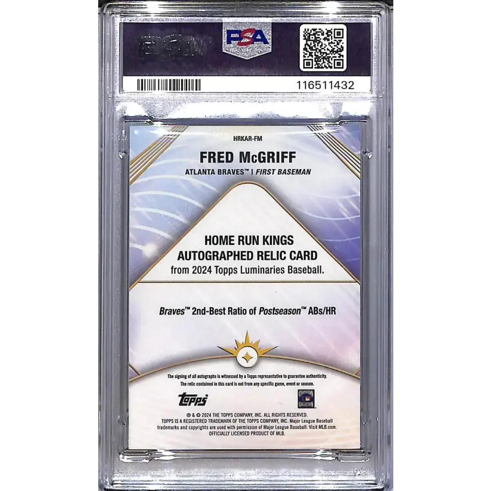2024 Topps Luminaries Home Run Kings Blue #HRKAR-FM Fred McGriff PSA 9 MINT MEM Auto 3/10 Atlanta Braves - Baseball