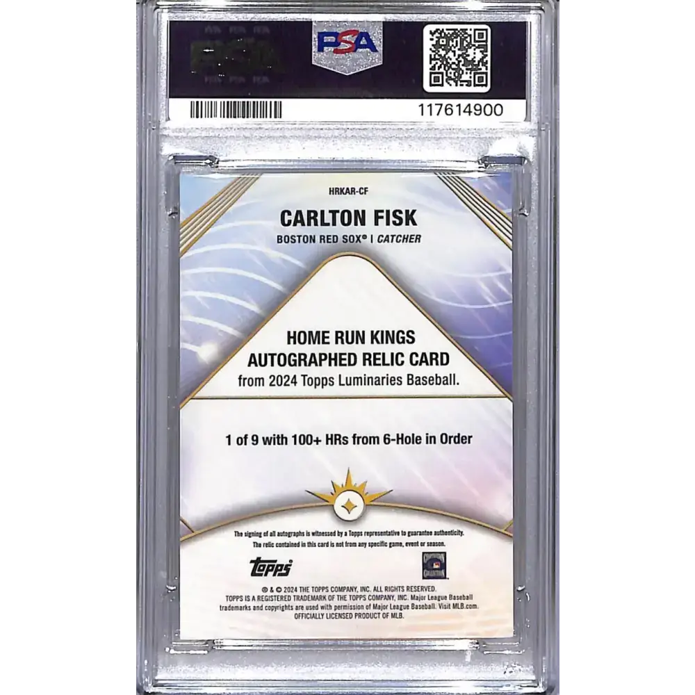 2024 Topps Luminaries Home Run Kings #HRKAR-CF Carlton Fisk PSA 9 MINT MEM Auto 23/25 Boston Red Sox - Baseball Card