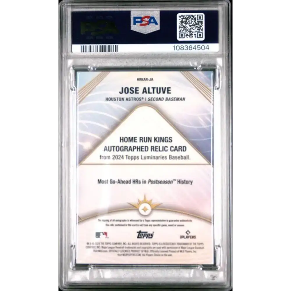 2024 Topps Luminaries #HRKARJA Jose Altuve PSA 10 GEM MINT MEM Auto 6/25 Houston Astros Baseball Card - Baseball Card