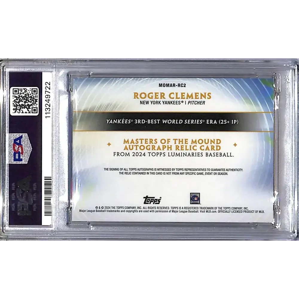 2024 Topps Luminaries Masters/Mound Blue #MOMAR-RC2 Roger Clemens PSA 10 GEM MINT MEM Auto 01/10 New York Yankees