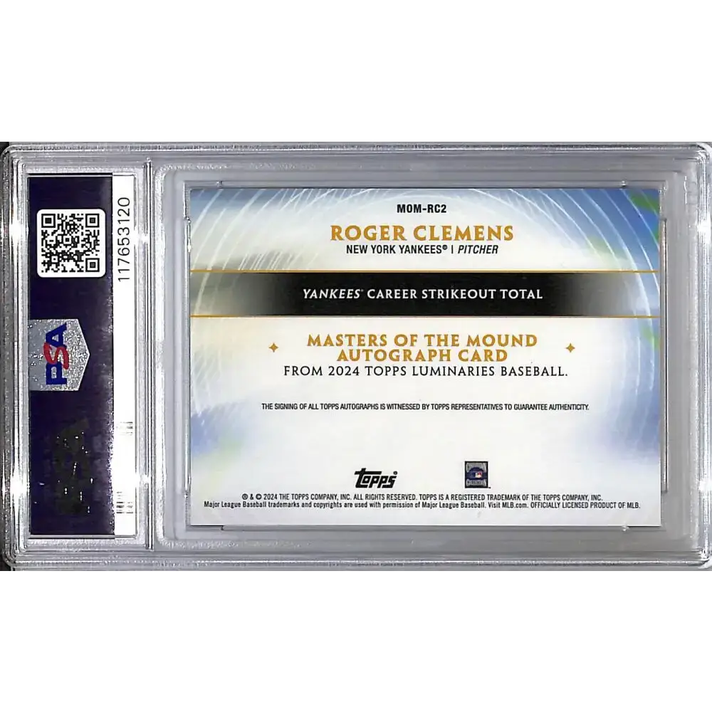 2024 Topps Luminaries Masters of the Mound #MOM-RC2 Roger Clemens PSA 9 MINT Auto 03/15 New York Yankees - Baseball