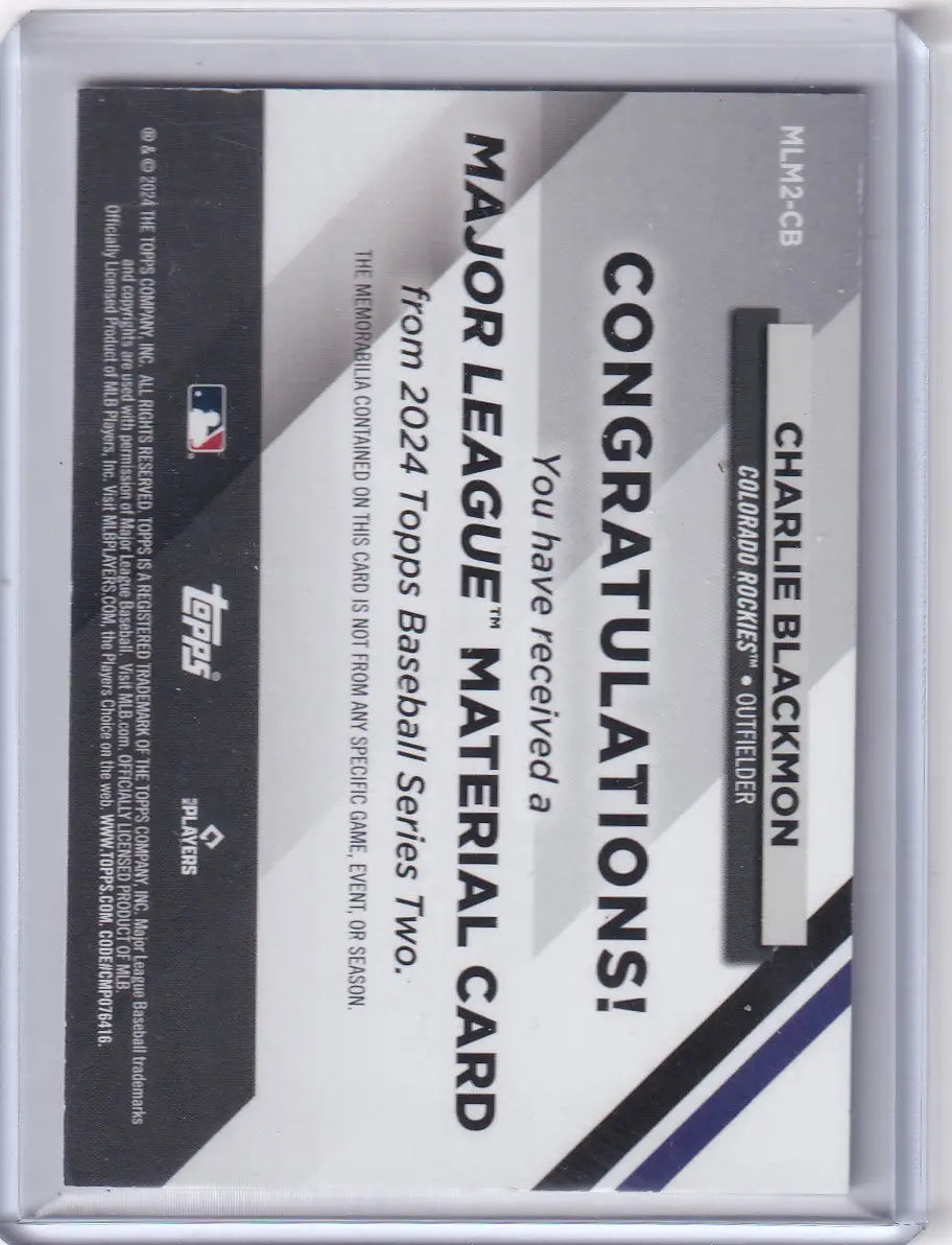 2024 Topps Major League Materials Relic #MLM2-CB Charlie Blackmon - Rockies - Baseball Card Single