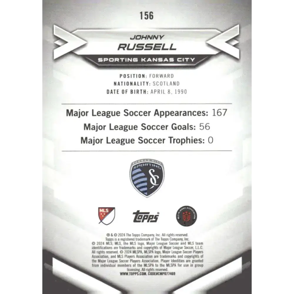2024 Topps MLS Superstars #156 Johnny Russell NM-MT Sporting Kansas City Soccer Card - Soccer Card Single